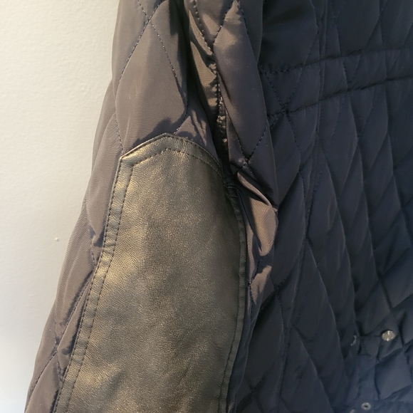 Lauren Ralph Lauren Quilted Navy Blue Jacket W/ Faux Leather Trim Womens Size M - Picture 6 of 7